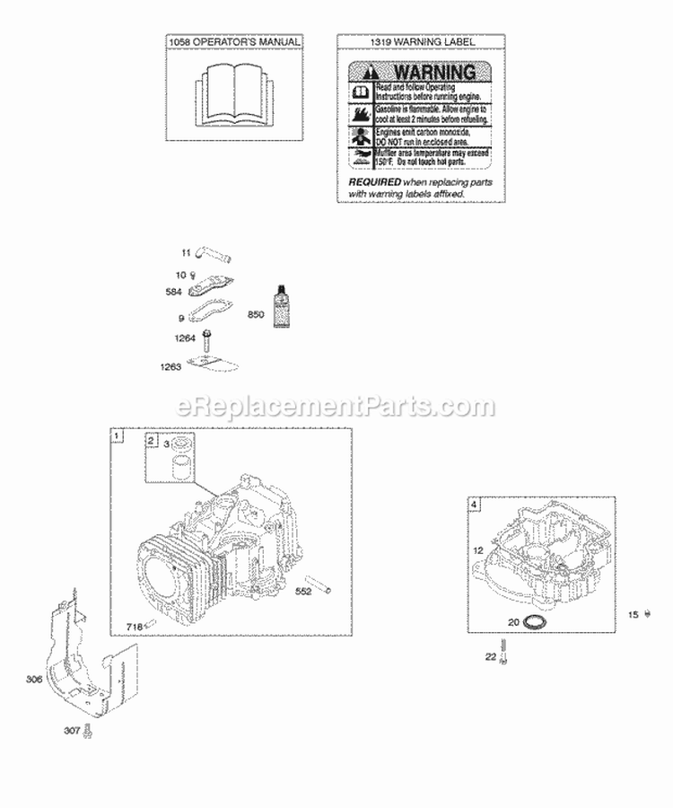 Cylinder Engine Sump OperatorS Manual Warning Label Diagram and Parts List for 21B707-0453-E1  Briggs and Stratton Engine